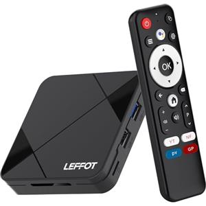 LEFFOT Android 14.0 TV Box 2025, 2GB RAM + 16GB ROM, 4K Ultra HD Decoder Android TV, Smart TV Box con Controllo Vocale, 2.4G & 5G WiFi 6, BT 5.4, USB 3.0, HDR10, RK3518 Quad-Core A53