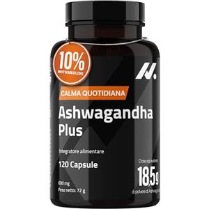 Nyvos Ashwagandha Plus, (2X più di Ashwagandha ksm-66-10% di Withanolidi) Nootropico con estratto di ashwagandha pura 50:1 equivalente a 18.450 mg di polvere - Ansia e Stress - 120 Capsule