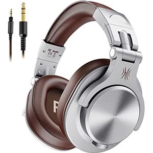 OneOdio A71 Hi-Res Cuffie Cablate Over Ear, Cuffie Musica con Audio Stereo e Shareport, Jack da 3,5 mm e 6,35 mm, Studio Registrazione, Monitoraggio Professionale e Mixaggio Cuffie Pieghevoli, Argento