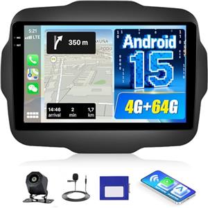 GOHHDL Android 15, 4G+64G GOHHDL Autoradio Navi per Jeep Renegade 2016-2020 con Carplay Android Auto, 2Din Touch Stereo da 9 Pollici con GPS Navi WiFi SWC FM RDS Radio EQ AHD Retrocamera&Mic