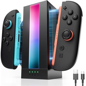 JSAUX EnergyFlow - Dock di ricarica per controller JoyCon Nintendo Switch 2, stazione di ricarica magnetica RGB 4 in 1, indicatore LED, accessori Switch2 JoyCon con cavo USB C da 1,5 m