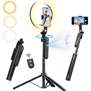 Yayusi Treppiede con Rotazione 360° per Rilevamento Automatico del Volto, Luce ad Anello, 180CM Selfie Stick con Telecomando, Sensore per Streaming Live/Vlog (3 Colori)