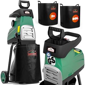 GARDEBRUK® Trituratore Elettrico Silenzioso a Rullo 3100W Biotrituratore Sacchi di Raccolta 2x60L Tritatutto da Giardino