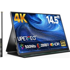 UPERFECT 4K Portable Monitor, 14.5" UHD 3840x2140 Laptop Display with Smart Cover, 16:10 Matte IPS Screen, 100% sRGB, 1.06 Billion Colors, 500 Nits Brightness, Metal Frame for PC/Mac/Phone