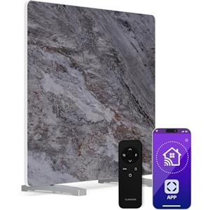 Klarstein Pannelli Radianti Infrarossi 420W - Parete o Indipendente, WiFi, Termostato, Timer, Sicurezza Bambini, IP43, Design Marmo, Riscaldamento a Infrarossi 8m², Grigio
