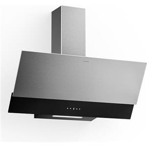 Klarstein Verosteel Cappa Cucina 90cm - Cappa Inclinata, Touch, 624 m³/h, A++, LED, Filtro Carbone & Alluminio, Silenziosa, Acciaio Inox & Vetro Nero, 3+Boost Velocità