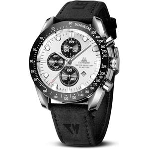 LN LENQIN Orologio Uomo Orologi Analogici Al Quarzo Impermeabili 30M Orologi Da Lavoro Alla Moda Con Datario Orologio in Pelle (Nero Argento Bianco)