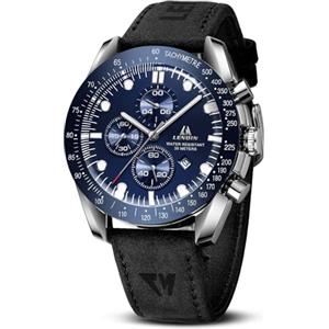 LN LENQIN Orologio Uomo Orologi Analogici Al Quarzo Impermeabili 30M Orologi Da Lavoro Alla Moda Con Datario Orologio in Pelle (Nero Argento Blu)
