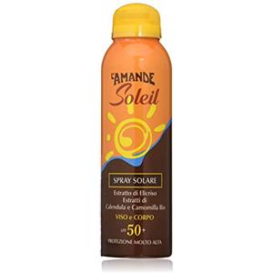 L'AMANDE - Crema Solare Viso e Corpo 50+ Spray con Vitamina C, Protezione Solare per Bambini e Adulti alla Camomilla, Idratante contro le Scottature - Soleil, 150 ml