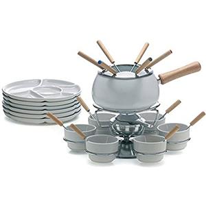 Excelsa Convivio Servizio Fonduta 28 Pezzi, Casseruola Smaltata Con Manico In Legno