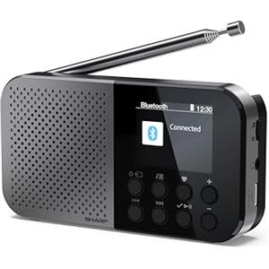 SHARP DR-P520(GY) Osaka - Radio digitale portatile tascabile con Bluetooth 5.3, lettore audio mono DAB+/FM, compatto e leggero, alimentato tramite USB-C/a batteria, doppia sveglia, colore: grigio
