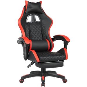 BAKAJI Sedia Gaming Ergonomica in Ecopelle con Schienale Reclinabile, Cuscino Lombare e Poggiatesta - Rotazione 360° e Altezza Regolabile, Rosso con Poggiapiedi