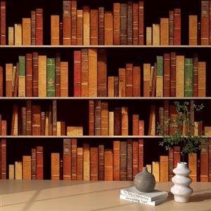 ReWallpaper Carta da Parati Libreria Finta 3d Carta Adesiva per Mobili Vintage Marrone Pellicola Adesivo per Rivestimento Porte Fantasia Biblioteca 44.5cm×3m Carta da Parati Effetto Libreria
