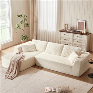 LINSY HOME Divano angolare con funzione sleep - 270 cm Corduroy divano letto modulare a forma di L, divano a 3 posti con pouf, divani sezionali per soggiorno, non richiesto montaggio, beige