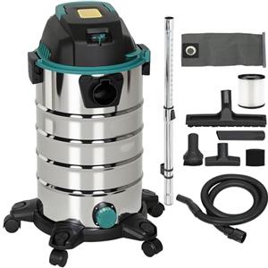 HOMCOM Aspirapolvere 3 in 1 da 1400W, 22kPa Aspirasolidi e Liquidi e Soffiatore, Bidone Aspiratutto da 30L in Acciaio Inox, Triplo Filtro con HEPA, Raggio di Pulizia 6m e Accessori, per Casa, Garage