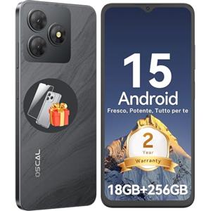 OSCAL Flat 2 18GB+256GB/2TB Smartphone Android 15, 6.56" HD+ 90Hz Telefono Cellulare, 5000mAh Telefoni, 13MP+5MP, Octa Core, Smartphone 4G Dual SIM 3 Slot/GPS/Fingerprint/OTG/3.5mm Jack