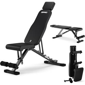 ZIPRO Panca Palestra Attrezzi per Addominali Multifunzionale Pesi Casa Fitness Pieghevole Home Gym Piana Regolabile Portata 300kg Allenamento Completo 7 Posizioni Schienale Salvaspazio - Grind Nero
