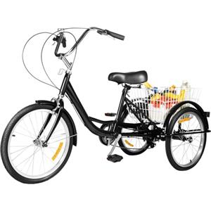 Estabeter Triciclo da 20 pollici, a 8 marce, 3 ruote, unisex, per adulti, velocità Tricycle, triciclo per anziani, in acciaio al carbonio, con cestino per la spesa Tricycle (nero)