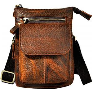 Le'aokuu Uomini Pelle di qualità Piccolo Viaggio all'aperto Hip Bum Marsupio Belt Borsa a Tracolla Messenger 611-18 (611-18 Marrone Scuro 2)