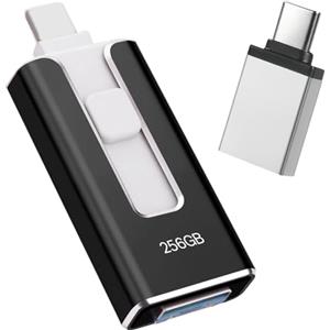 LIDOUYA Chiavetta USB per iphone 256GB, [MFi Certificata] Unità Flash USB 4 in 1 per iphone/Android/PC, USB 3.0, Trasferimento Ultra Veloce 【Senza App】Espandi Memoria, Nero