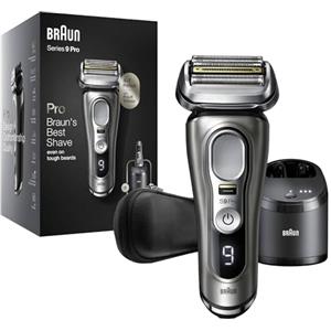Braun Series 9 Pro, Regolabarba Uomo, Rasoio Elettrico Barba, Rifinitore di precisione, Custodia da Viaggio in tessuto, Con Stazione SmartCare, Idea Regalo, 9465cc Cromato