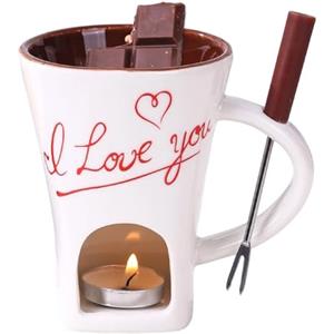 Generico Tazzas per Fonduta Di Cioccolato, 200ml Tazzas Sciogli Cioccolato Con Forchette, Tazze Sciogliere Il Cioccolatos in Ceramica Resistente Al Calore, Adatta per Formaggio, Burro, Caramello E Dessert