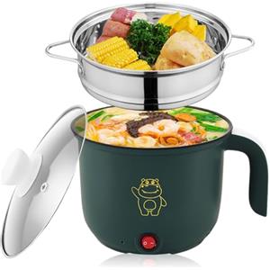 PORFOYO Hot Pot elettrico con piroscafo, Hot Pot elettrico 1,5 l, portatile mini antiaderente multicooker, fornello rapido per ramen, pentola portatile antiaderente per casa, ufficio, dormitorio