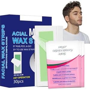 Ledeak Strisce Depilatorie Viso, Ceretta Viso per Pelli Normali, trisce di Cera Depilatoria Corpo, Morbide e Resistente Wax Strips, 30 Strisce Depilatorie per Uomo + 3 Confezioni di Olio Post Depilazi