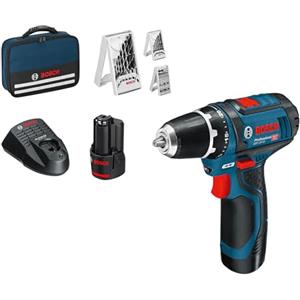 Bosch Professional Sistema 12V Trapano Avvitatore GSR 12V-15, Incl. Batteria 2x2.0 + Caricabatterie, Set Accessori 39 Pz., In Borsa, Amazon Exclusive Set