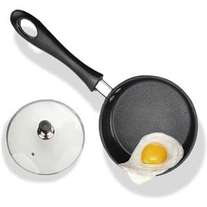 Refein Mini Padella Antiaderente 12cm, Padella Pancake Induzione per Omelette e Uova Fritte con Coperchio in Vetro Portatile per Campeggio Induzione e Cucina a Gas, Manico Resistente al Calore