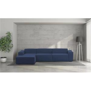 Talamo Italia - Divano fisso con penisola Licia, Divano componibile a 4 posti con penisola sinistra, Sofà moderno in tessuto, 100% Made in Italy, Cm 340x170h70, Blu
