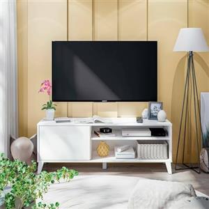 Dmora - Mobile porta TV Ocosta, Credenza da soggiorno, Armadio basso per TV, Base parete attrezzata, 135x40 h50 cm, Bianco