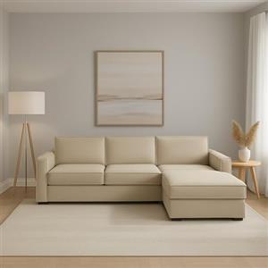 Dmora Talamo Italia - Divano fisso con penisola Nami, Sofà ad angolo con penisola contenitore Destra, Braccioli standard, 100% Made in Italy, Cm 280x95h90, Beige