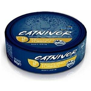 DRN Catnivor Cibo Umido per Gatti Adulti al Tacchino - Lattina da 80g con Taurina e Ingredienti Naturali