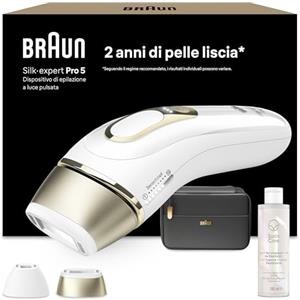 Braun Silk·expert Pro 5 Epilatore Luce Pulsata, Epilazione A Casa, Alternativa All'Epilazione Laser, Con Custodia, 2 Testine, Idea Regalo, Bianco/Oro, PL5140
