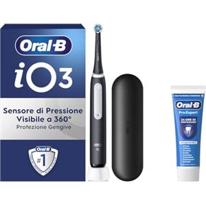 Oral-B Spazzolino Elettrico Ricaricabile iO 3 Nero, 1 Spazzolino Elettrico, 1 Testina Di Ricambio, Custodia Da Viaggio + Dentifricio Oral-B Pro Expert, Pulizia Denti Efficace