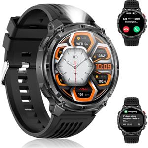 MEETOWN Smartwatch Uomo, Smartwatch con Chiamate Bluetooth, Torcia LED, Bussola, Monitoraggio Pressione e Ossigeno Sangue, IP68 Orologio Uomo per iOS Android, Viola
