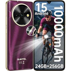 OUKITEL C59 Pro Smartphone Android 15-10000mAh Telefono Cellulare 24GB RAM + 256GB ROM(TF 1TB) Cellulari,6.88" HD+ 90Hz,13MP/Torcia 120 Lumen/Impronta digitale/Face ID/Doppia SIM/NFC/OTG,Viola
