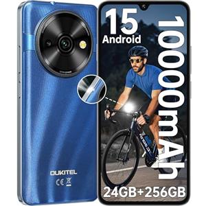 OUKITEL C59 Pro Smartphone Android 15-10000mAh Telefono Cellulare 24GB RAM + 256GB ROM/1TB Cellulari, 6.88" HD+ 90Hz,13MP/Torcia 120 Lumen/Impronta digitale/Face ID/Doppia SIM/NFC/OTG,Blu