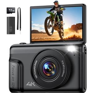 SIIOOE 4K Macchina Fotografica Digitale Fotocamera: 64MP Compatta Videocamera Vlog con 16X Zoom Autofocus - Regali per Principianti Adulti - 180° Flip Macchine Fotografiche Ragazze Ragazzi