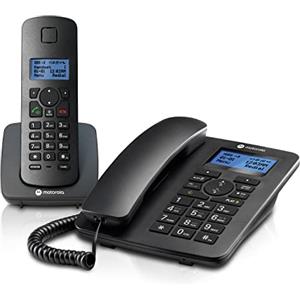 Motorola Voice - C4201 Telefono con filo con terminale cordless digitale, modalità di emergenza, trasferimento di chiamata, schermo retroilluminato, rubrica con 50 nomi e numeri