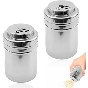 ATTEEFI 2 Pezzi Agitatore per Spezie in Acciaio Inossidabile, Piccoli Spargisale per Campeggio, Argento Dispenser con Fori per Zucchero, per Pepe, Cannella e Peperoncino in Polvere