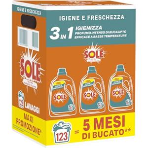 Sole Detersivo Lavatrice Igiene e Freschezza 123 Lavaggi, Formula igienizzante, Detersivo Lavatrice Liquido Igiene e Freschezza, rimuove le macchie a basse temperature