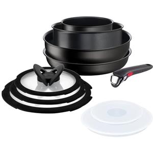 Lagostina Ingenio Intensive Pro, Set 10 Pezzi, 4 Corpi Pentola, 3 Coperchi in Vetro, 2 Coperchi in Plastica e Manico Rimovibile, Rivestimento in Titanio,per Tutte le Fonti di Calore Inclusa Induzione
