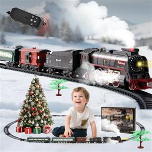 LTFIOON Giocattolo elettrico treno a vapore, giocattolo con rotaie, vapore, luce e suono, treno di Natale elettrico per bambini a partire dai 3 anni, treno di Natale intorno all'albero regalo per