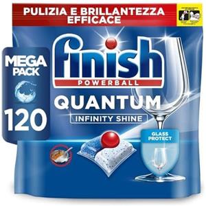 Finish Quantum Infinity Shine Pastiglie Lavastoviglie, 120 Capsule Lavastoviglie, Detergenti per Lavastoviglie per una Pulizia e Brillantezza Efficace