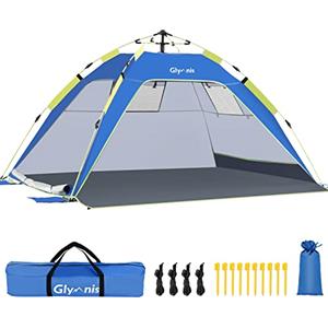 Glymnis Tenda da Spiaggia Quick-up Tenda Istantanea Portatile Protezione Solare UPF 50+ per 3-4 Persone, Dimensione di 215 x 150 x 115cm con 2 Finestre a Maglie e 2 Porte