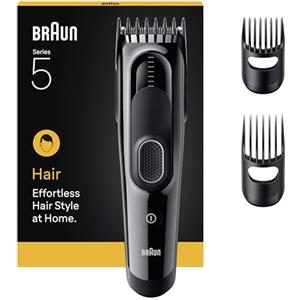 Braun Tagliacapelli Uomo Series 5, Macchinetta per Capelli +3 Strumenti Di Styling, Lama Affilata a Vita, 17 Lunghezze, Blocco Memoria, 50 Minuti di Autonomia, Lavabile, HC5530, Nero