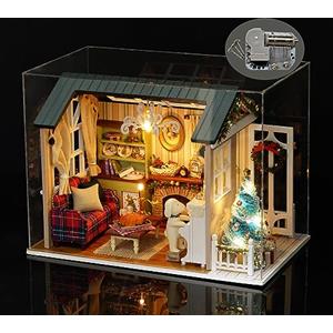 Tiandirenhe Kit Per Casa Delle Bambole In Miniatura 1:24, Mini Camera Da Letto In Legno 3d, Con Mobili, Luci A Led,Carillon, Decorazione Natalizia, Regali Di Natale Per Adolescenti E Adulti (Holiday Time)