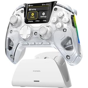 ManbaOne Interactive Screen Wireless Gaming Controller per PC/Switch/Switch 2/iOS/Android, Stick e Trigger ad Effetto Hall, Illuminazione RGB, Pulsanti Rimappabili, 1800mAh con Stazione di Ricarica